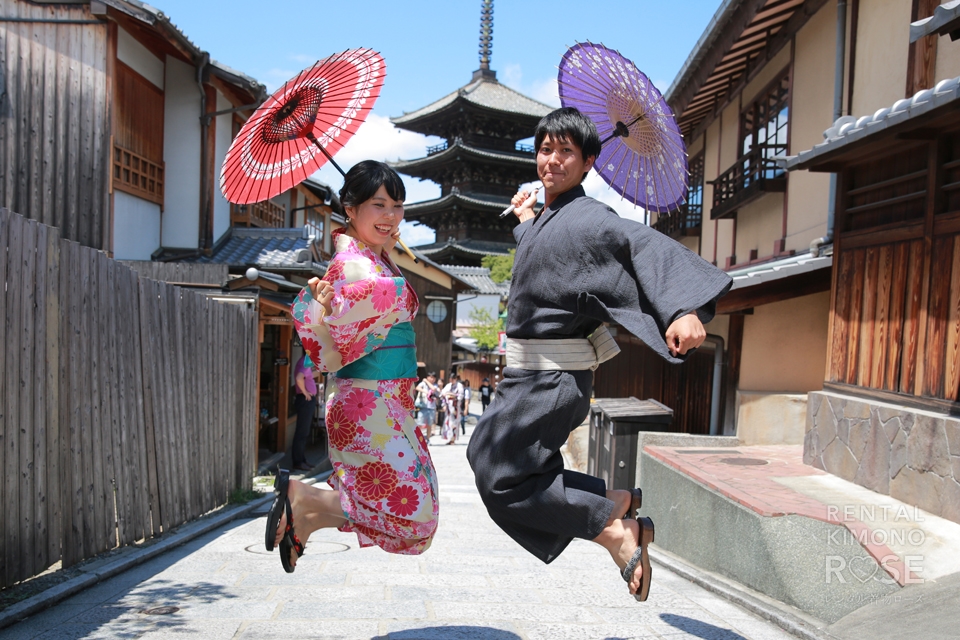 お客様の声 仲良しカップルさま 浴衣で快晴の京都ロケーション撮影 ブログ 京都のレンタル着物ローズ