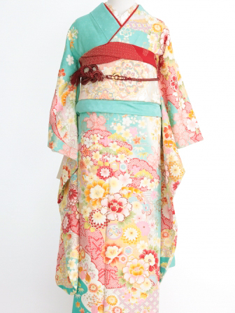 3550 振袖２点セット 白 ピンク 正絹 成人式 結婚式 衣装 東京大放出