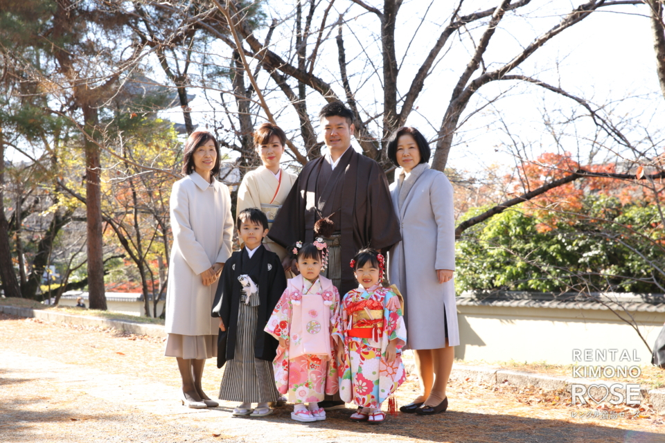 写真:京都・高台寺公園とスタジオで七五三ご家族着物記念撮影