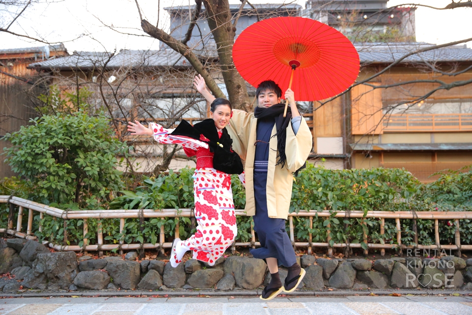 写真：祇園白川で素敵な学生カップルさんが着物ロケ撮影