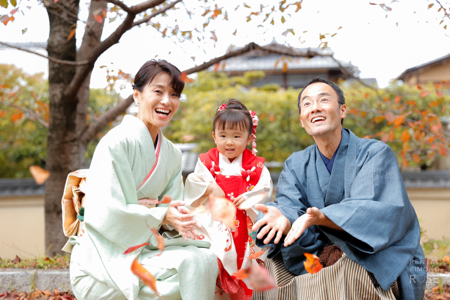秋の京都・高台寺公園で色無地・アンティーク袴・被布七五三撮影